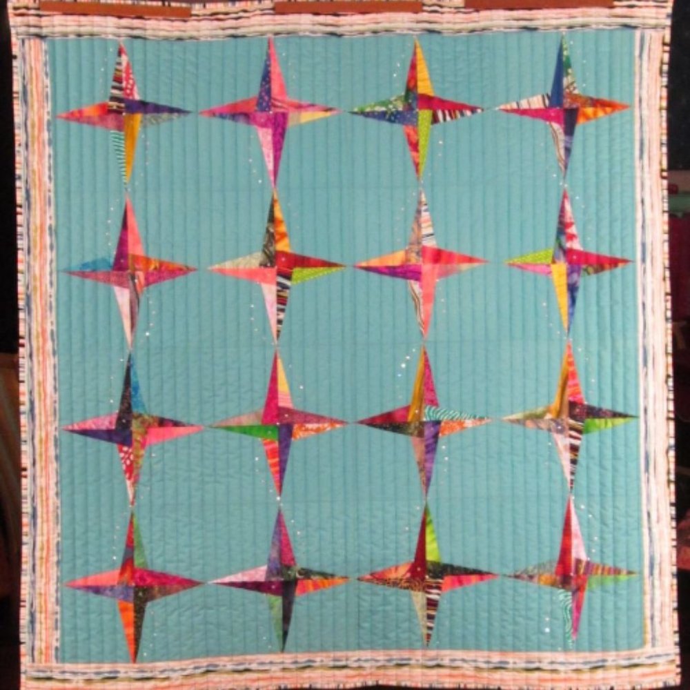 Art Quilt Spinning Stars Abstract Rhinestones